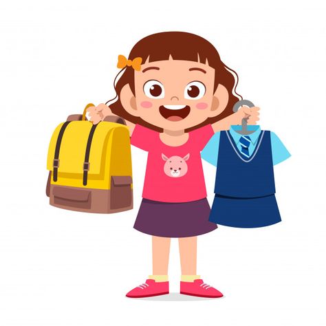 Happy cute little kid girl preparing uni... | Premium Vector #Freepik #vector #school #character #cartoon #comic Pecs Pictures, Kids Cartoon Characters, Monster Coloring Pages, Short Stories For Kids, Happy Children's Day, Flashcards For Kids, Islamic Cartoon, Chores For Kids, Kids Clipart