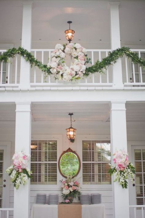 flowers everywhere! Antebellum Wedding Theme, Antebellum Wedding, Front Yard Decor, Nashville Wedding Venues, Refined Wedding, Event Planning Design, Rose Wreath, The Vault, Wedding Planning Tips