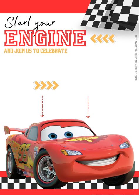 Car Birthday Invitations Free, Mc Queen Cars, Pixar Cars Birthday, Car Birthday Party Invitations, Birthday Party Invitations Free, Cars Birthday Party Decorations, Cars Invitation, Disney Cars Party, Cars Birthday Invitations