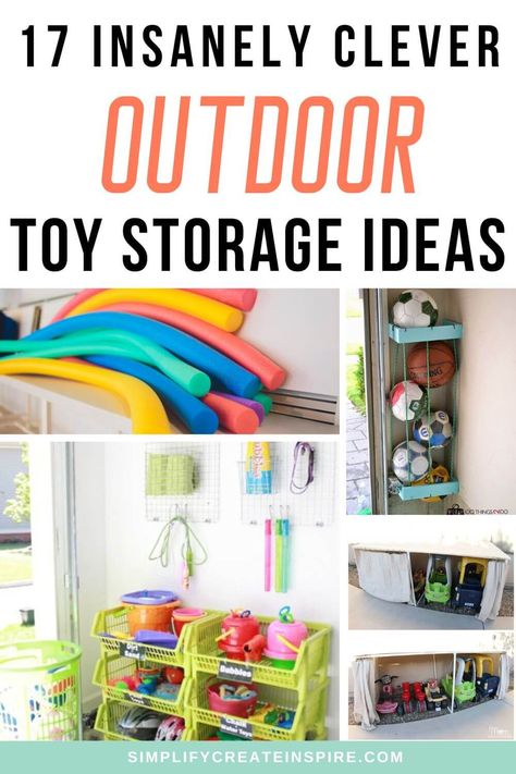 Outdoor Waterproof Toy Storage, Beach Toy Storage Ideas, How To Store Outside Toys, Outdoor Kids Storage, Sandbox Toy Storage, Front Porch Toy Storage, Bulky Toy Storage, Outdoor Toy Organization Ideas, Kids Outdoor Toy Storage Ideas