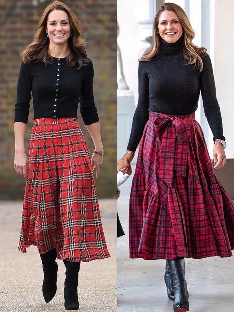 Green Tartan Skirt, Festive Christmas Outfit, Princess Madeleine Of Sweden, Looks Kate Middleton, Tartan Mini Skirt, Princess Victoria Of Sweden, Christmas Look, Tartan Skirt, Princess Madeleine