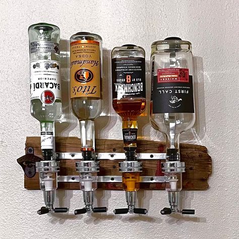 Alcohol Station, Whiskey Dispenser, Home Bar Man Cave, Alcohol Dispenser, Wine Dispenser, Liquor Dispenser, Stairs Ideas, Bar Man Cave, Whiskey Bar