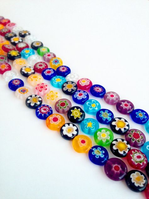 Millefiori flat glass beads - 10mm evil eye beads - flat round multicolor beads - millefiori flower beads - multicolor glass beads - mexican style beads 10 mm Millefiori glass beads This listing include 1 strand 35 pcs millefiori beads Millefiori Beads, Evil Eye Beads, Evil Eye Design, Beaded Flats, Pretty Designs, Eye Beads, Flower Beads, Mexican Style, Bead Shop