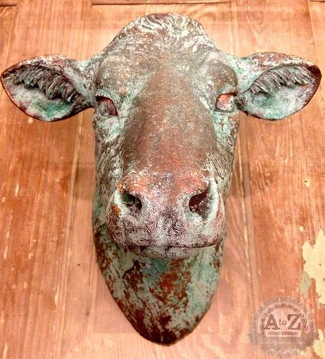 Hantverk Diy, Faux Painting, Cow Head, Modern Masters, Paint Effects, Faux Finish, A Cow, Patina Finish, Annie Sloan