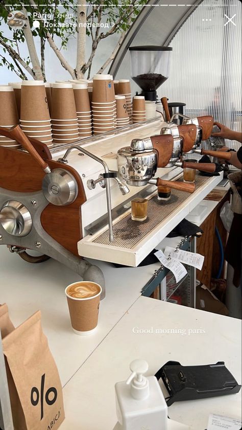 Modern Coffee Aesthetic, Coffee Shop Espresso Machine, Espresso Bar Aesthetic, Coffee Shop Uniform Aesthetic, Work From Coffee Shop Aesthetic, Natural Coffee Shop, Wellness Coffee Shop, Coffee Stand Aesthetic, Feminine Coffee Shop