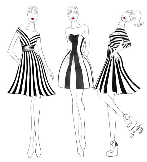 Stripes by MCvelvetkitten on DeviantArt Balance Dress Illustration, Symmetrical Pictures, Textile Designing, Fashion Model Sketch, Fashion Illustration Tutorial, Fashion Figure Drawing, Collars Diy, Fashion Illustrations Techniques, Fashion Drawing Sketches