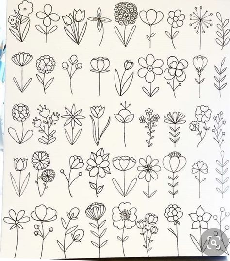 Quick Flower Doodles, Small Flower Doodles Simple, How To Draw Wildflowers, Doodle Flowers Simple, Easy Floral Doodles, Floral Doodles Pattern, Flower Doodles Easy, Hur Man Ritar Blommor, Floral Doodles