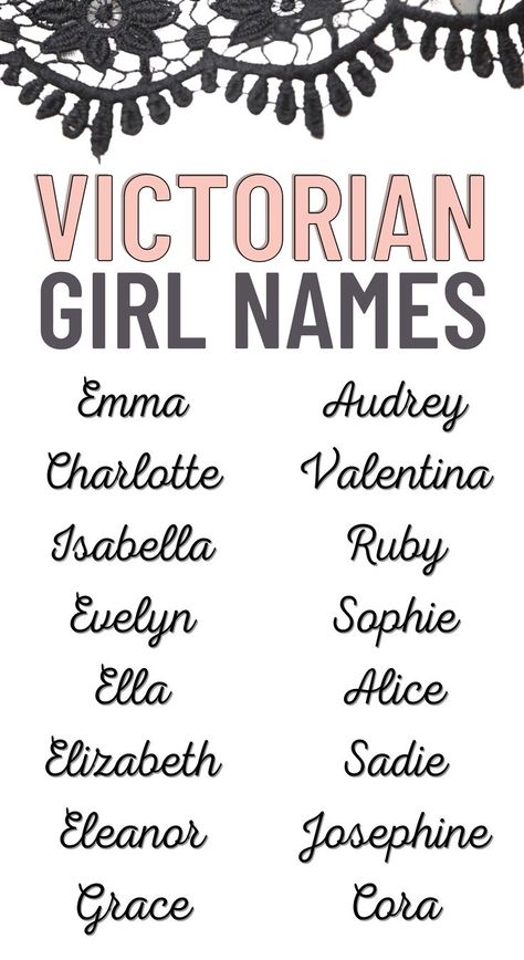 Check out this Victorian names list with name meanings, popularity rankings, and middle name ideas. Find the perfect Victorian era name for your baby girl. Victorian name ideas for babies. Girl baby names. If you're looking for beautiful Victorian girl names you're in the right place! If you love this era, or just want to give your daughter a timelessly beautiful name, here are some of the most popular names from back then. Victorian Era Names, Victorian Girl Names, Victorian Names, Victorian Baby Names, Victorian Baby, Old Girl Names, Sweet Baby Names, Unique Girl Names