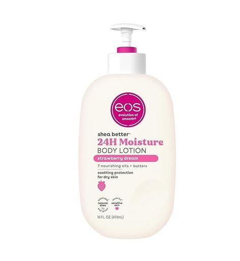 Amazon.com : eos Shea Better Body Lotion- Strawberry Dream, 24-Hour Moisture Skin Care, Lightweight & Non-Greasy, Made with Natural Shea, Vegan, 16 fl oz : Beauty & Personal Care Eos Lotion Strawberry Dream, Eos Strawberry Lotion, Strawberry Eos Lotion, Eos Strawberry Dream, Eos Body Lotion, Strawberry Lotion, Selfcare Saturday, Eos Lotion, Pinterest Collage