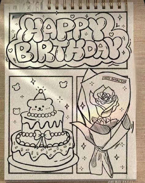 Drawings For Best Friends Birthday, Happy Birthday Drawings Easy, Cute Birthday Drawings, Happy Birthday Drawing, Drawing Party, Happy Birthday Doodles, Birthday Drawings, Happy Birthday Drawings, Easy Graffiti Drawings