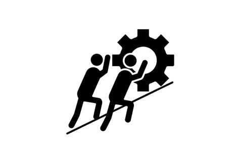 Teamwork glyph icon. Team. Partnership. Two businessmen pushing cogwheel up. Join efforts. Silhouette symbol. Negative space. Vector isolated illustration Teamwork Symbol, Team Work Illustration, Partnership Logo, Teamwork Images, Teamwork Illustration, Teamwork Logo, Team Icon, Work Icon, I In Team