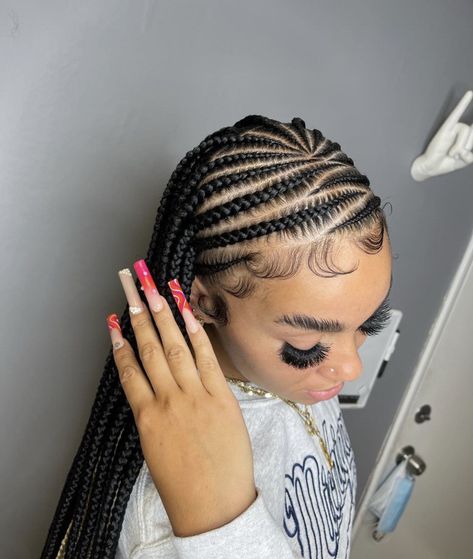 Long Cornrows, Braided Hairstyles For Black Women Cornrows, Big Box Braids Hairstyles, Feed In Braids Hairstyles, Box Braids Hairstyles For Black Women, Cute Braided Hairstyles, Braided Cornrow Hairstyles, Braids Hairstyles Pictures, Quick Braided Hairstyles