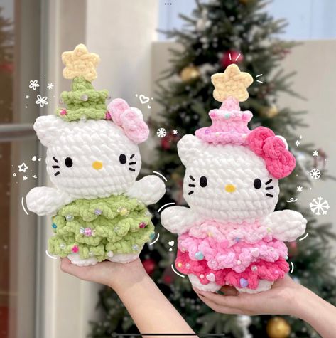 Hello Kitty Christmas Tree Pattern [Digital PDF] - Monua Stuff's Ko-fi Shop - Ko-fi ❤️ Where creators get support from fans through donations, memberships, shop sales and more! The original 'Buy Me a Coffee' Page. Crochet Christmas Tree Plush, Hello Kitty Crochet Projects, Hello Kitty Tree Christmas, Pink Christmas Crochet, Christmas Decor Ideas Crochet, Christmas Amigurumi Pattern, Easy Christmas Crochet Patterns Free, Sanrio Crochet Free Pattern, Crochet Ideas Plushies