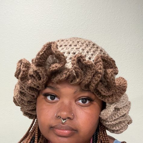 Wavy handmade crochet hat with multiple shades of brown.  May not be the same pattern every time because it's made with a multi colored brown yarn Brown Crochet Hat, Brown Yarn Crochet, Crochet Brown, Ruffle Hat, Brown Yarn, Short Locs, Brown Crochet, Short Locs Hairstyles, Yarn Hats