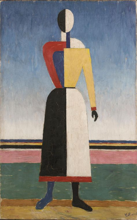 Kazimir Malevich (Russian, 1878-1935), Suprematist Figure, c.1931-32. Oil on canvas, 71 x 44.5 cm. Russian Constructivism, Kazimir Malevich, Cubism Art, Kunst Inspiration, Soyut Sanat Tabloları, Easy Canvas Painting, Russian Art, Cubism, Art Movement