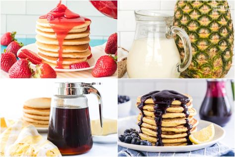 These 7 syrup recipes for warm, homemade syrup can boost your pancakes or waffles from good to great. Maple syrup is always a favorite, but there are so many more delicious options to explore! Healthy Pancake Syrup, Recipes For Pancakes, Pancake Syrup Recipe, Homemade Maple Syrup, Super Easy Breakfast, Healthy Pancake, Gingerbread Syrup, Eggnog French Toast, Syrup Recipes