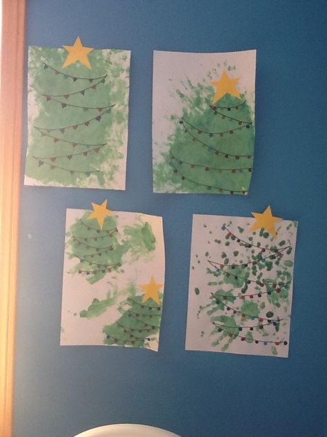 Infant Art Christmas, Infants Christmas Crafts, Toddler Painting Christmas Crafts, Christmas Tree Toddler Art, Christmas Craft Ideas For Infants, Finger Paint Christmas Tree, Toddler Christmas Process Art, Holiday Art For Toddlers, Christmas Art For Toddlers Simple