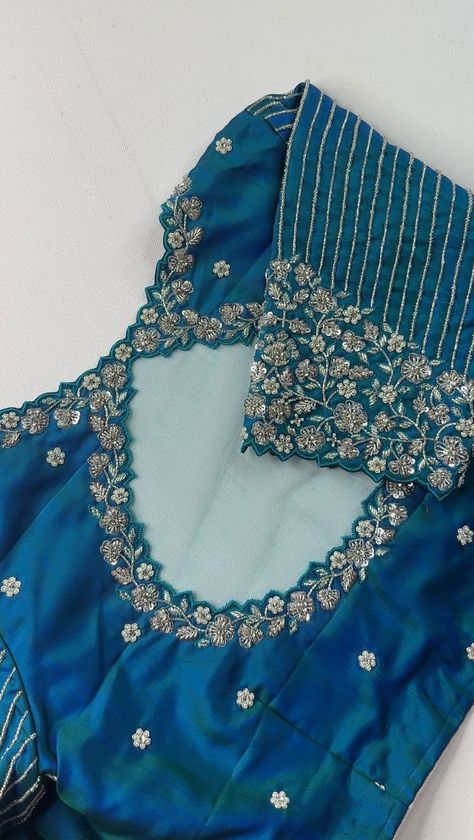 Instagram video by Sajna Bridal Wear Designer • Oct 12, 2023 at 9:19 PM Bridal Blouse Designs For Engagement, Embroiding Blouse Designs, Magam Works For Blouses Latest, Wedding Blouse Back Neck Designs, Heavy Bridal Blouse Designs, Blue Blouse Aari Work Designs, Blue Maggam Work Blouse Designs, Bridal Blouse Back Neck Designs, Arya Work Blouse Designs