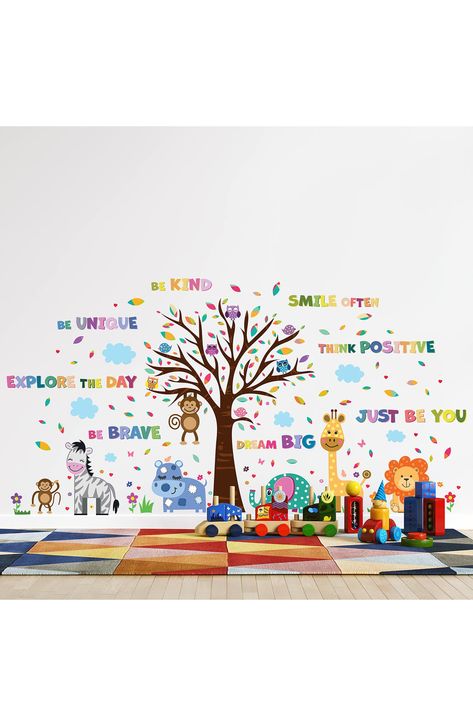 A self adhesive wall decal adds some livelihood to any blank wall space. 47.25" L x 86.62" W x 0.01" H PVC Wipe with dry cloth Imported Pediatric Office Decor, Colourful Quotes, Waiting Room Decor, Children's Clinic, Room Wall Stickers, Kids Room Wall Stickers, Wall Furniture, Window Screen, London Zoo