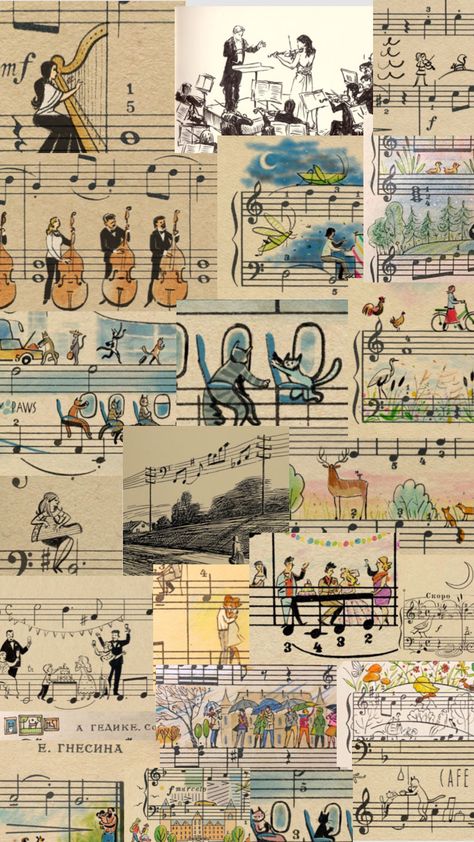 Music Notes Background Aesthetic, Sheet Music Collage, Cute Music Wallpapers, Piano Aesthetic Wallpaper, Music Collage Wallpaper, Violin Wallpaper, Meditation Pictures, Rhapsody In Blue, Music Journal