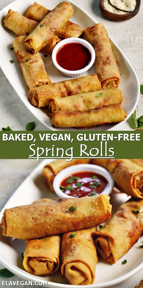 Gluten Free Egg Roll Wrappers, Gluten Free Egg Rolls, Gluten Free Chinese Food, Vegan Chinese Food, Chinese Spring Rolls, Baked Spring Rolls, Vegan Egg Rolls, Veggie Rolls, Vegan Spring Rolls