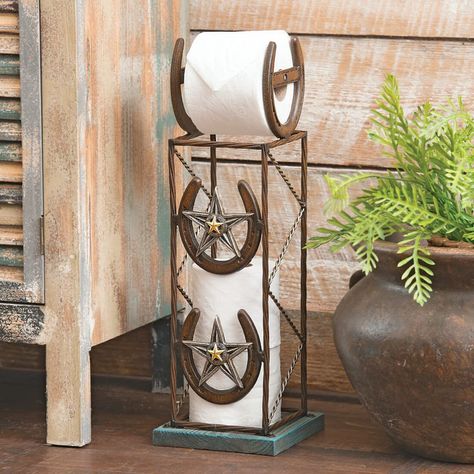 Western Toilet, Western Bathroom Decor, Western Bathroom, Cast Iron Decor, Toilet Paper Stand, Horseshoe Projects, Black Forest Decor, Western Gifts, Horseshoe Crafts