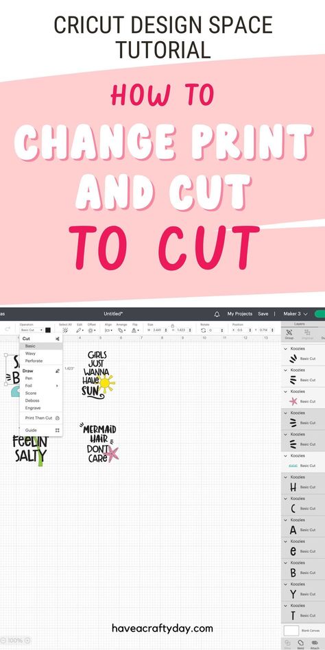 Get easy tips to change print and cut to cut only in Cricut Design Space. Learn the easy way and how to fix it if that doesn't work. Print To Cut Cricut, How To Slice In Cricut Design Space, Print And Cut Cricut, Cricut Print Then Cut, Cricut Print And Cut, Engraving Printing, Cricut Explore Air 2, Cricut Craft, Cricut Cards