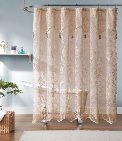 Rose Gold Shower Curtain, Bathroom Vintage Style, Curtains With Attached Valance, Lace Shower Curtain, Country Shower Curtain, Lace Shower Curtains, Shabby Chic Shower, Shabby Chic Shower Curtain, Rustic Shower Curtains