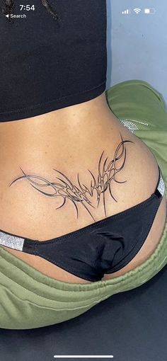 Back Sigil Tattoo, Tramp Stamp Sigilism, Cybersigilism Tattoo Lower Back, Cyberpunk Tramp Stamp, Neotribal Tramp Stamp, Tattoo In Thigh, Tramp Stamp Cybersigil, Sigilism Tramp Stamp, Sigil Tramp Stamp