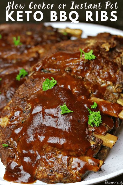 Keto Bbq Ribs, Pork Baby Back Ribs, Keto Meats, Slow Cooker Ribs Recipe, Bbq Ribs Recipe, Keto Bbq Sauce, Keto Slow Cooker, Crisp Recipes, Pork Dinners