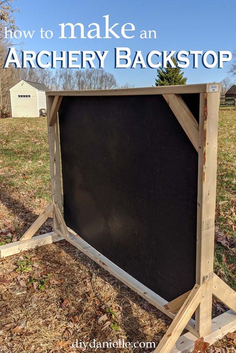 Want to practice with your bow but don't have anywhere to go? Make your own backstop and home archery range! This DIY backstop will keep arrows from getting lost.  #archery #DIY #woodworking Indoor Bow Shooting Range, Archery Practice At Home, Arrow Building Archery, Backyard Bow And Arrow Range, Archery Target Ideas, Hunting Hacks Diy, Archery Work Bench, Archery Target Backstop, Archery Targets Diy