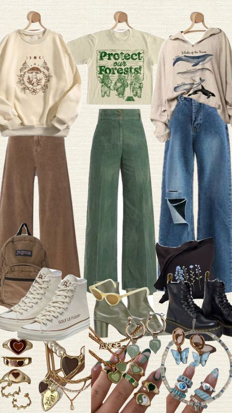 Earthy Retro Aesthetic, Outfit Collages Aesthetic, Clothes Collage Aesthetic, Outfits Collage Aesthetic, How To Make Your Outfit Look Better, Earth Day Outfit Ideas, Style Boards Aesthetic, Earthy Toned Outfits, Arty Aesthetic Outfits