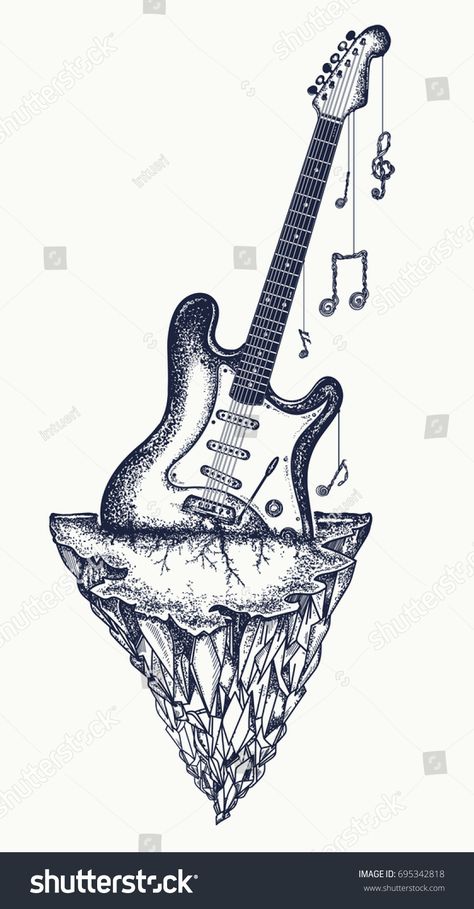 Tattoo Tshirt Design, Tattoo Tshirt, Mountains Tattoo, Guitar Drawing, Tattoo T Shirt, Rock N Roll Art, Guitar Tattoo, Music Tattoo Designs, Tattoo T Shirts