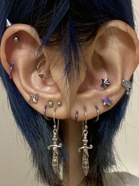 Jewelry from 4mili, Roque and Rin Piercing Set Up, Ear Piercing Sets, Ear Setup, Piercing Setup, Cool Ear Piercings, Pretty Ear Piercings, Face Piercings, Cool Piercings, Cute Piercings