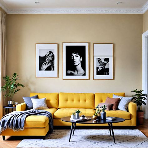 15 Yellow Couch Living Room Ideas To Steal Right Now Rug With Yellow Couch, Yellow Sectional Sofa Living Room, Living Room With Yellow Couch, Yellow Couch Decor, Mustard Sofa Living Room Ideas, Yellow Sectional Sofa, Yellow Sofa Living Room Ideas, Yellow Couch Living Room, Yellow Couch Living Room Ideas