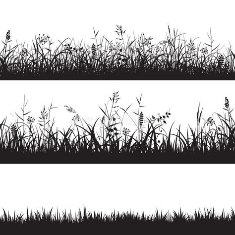 Set of grass seamless borders. Black silhouette of grass, spikes and herbs. Vect #Sponsored , #SPONSORED, #AD, #seamless, #Set, #herbs, #borders Black Silhouette Art Ideas, Grass Stencil, Grass Tattoo, Kobe Logo, Sharpie Art Projects, Grass Silhouette, Texture Painting Techniques, Canvas Art Painting Acrylic, Leaf Vector