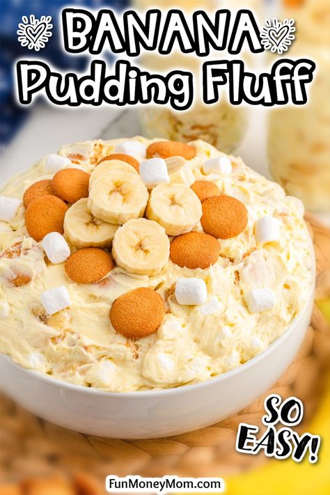 This Banana Pudding Fluff Salad is a versatile and delicious banana dessert recipe that’s perfect for any occasion. With a sweet banana flavor and a light, fluffy texture, this easy dessert salad is not only irresistible but it’s also super easy to make! Pudding Salads, Banana Pudding Fluff, Pudding Fluff, Chip Chicken, Holiday Bakes, Potato Chip Chicken, Pretzel Dessert, Fluff Salad Recipes, Instant Banana Pudding