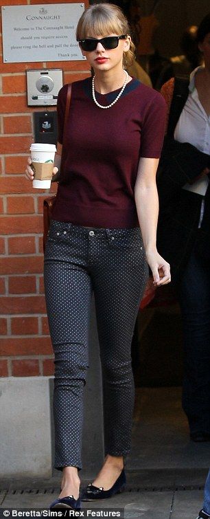 Polka Dots Pants Outfit, Taylor Swift Jeans, Dot Pants Outfit, Polka Dot Pants Outfit, Celebrity Faceclaims, London Streets, Polka Dot Jeans, Clothes Fall, Equestrian Fashion