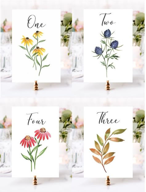 Watercolor Flower Table Numbers, Wildflower Table Numbers, Rustic Wedding Table Numbers, Floral Wedding Decor, Garden Wedding Table Numbers - Etsy Seed Packet Table Numbers, Wedding Table Name Signs, Rustic Spring Wedding Table Decor, Wildflower Table Numbers, Cheap Wedding Table Numbers, Wildflower Wedding Table Decor, Nikkah Table, Garden Table Numbers, Table Signs Wedding