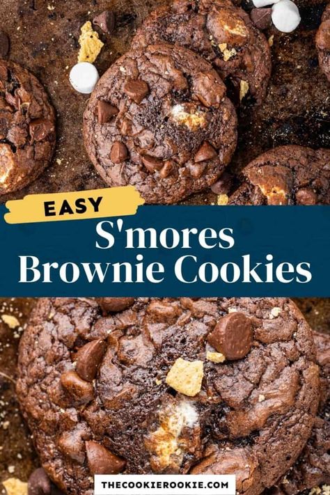 S’mores Cake Mix Cookies, Chocolate Smores Cookies, Smores Cookies Recipes, Cobbler Cake, Smores Cookie, Hip Huggers, Brownie Mix Cookies, Sweet Breakfast Treats, Marshmallow Cookies