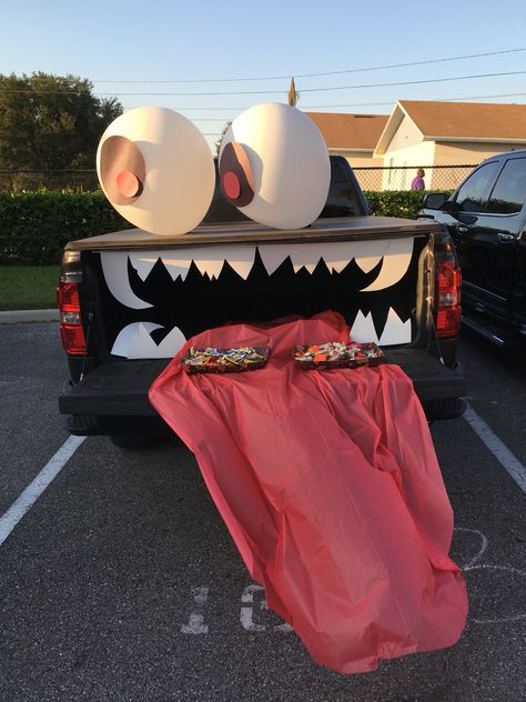 Trunk or Treat Monster Truck Trunk Or Treat Monster, Halloween Car Decorations, Trunker Treat Ideas, Church Trunk, Trunk Or Treat Ideas, Treat Ideas, Creative Activities For Kids, Trunk Or Treat, Halloween Pictures