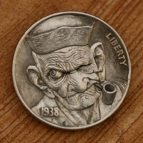 37 Awesome Hobo Nickels - Pop Culture Gallery Hobo Art, Hobo Coins, Hobo Nickel, Coin Art, Coin Design, Buffalo Nickel, Engraving Art, Money Talks, Challenge Coins