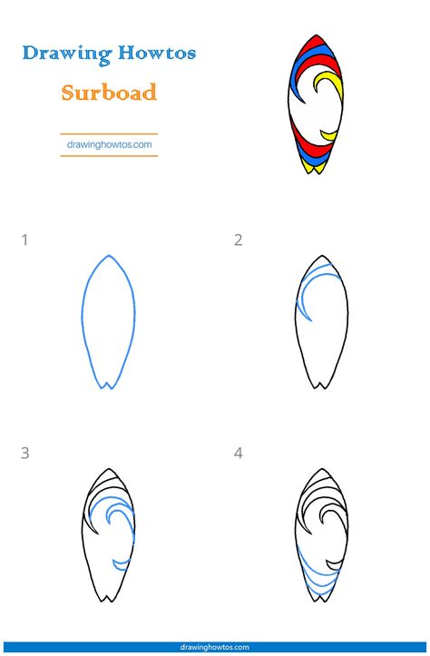 Drawing Surfboard, Surfboard Drawing, Draw Objects, Easy Drawing Guides, Drawing Guides, School Theme, Drawing Guide, School Themes, Drawing Easy