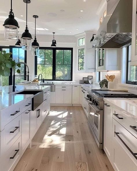 Dream Life House, Farmhouse Kitchen Design, Modern Farmhouse Exterior, Bright Homes, Dream House Rooms, Dream House Interior, Design Your Dream House, New Home Designs, Dream House Plans