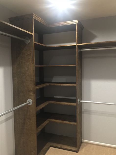 Closet Construction Ideas, Walk In Closet Ideas Wood, Closet Countertop Ideas, Diy Closet Layout, Build A Bedroom Closet, Mobile Home Master Closet Ideas, Build My Own Closet, Diy Corner Closet How To Build, Closet Remodel Small Walk In Diy