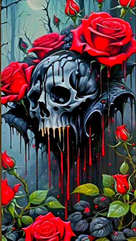 Dark Gothic Wallpaper, Roses Gothic, Gothic Setting, Colorful Skull Art, Skull Rose Tattoos, King Tattoo, Pop Art Images, King Tattoos, Skull And Roses