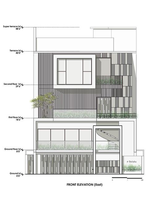 Arch Daily House, Fasad Design, Home Designs Exterior, Commercial Design Exterior, Small House Elevation, Architecture Elevation, Building Elevation, Small House Elevation Design, Architectural Floor Plans