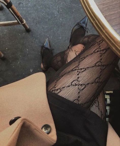 Gucci tights, fashion tights, Designer tights Gucci Tights, Designer Tights, Boujee Aesthetic, Classy Aesthetic, Fashion Tights, Tights Outfit, Pretty Lingerie, Gucci Black, Black Tights