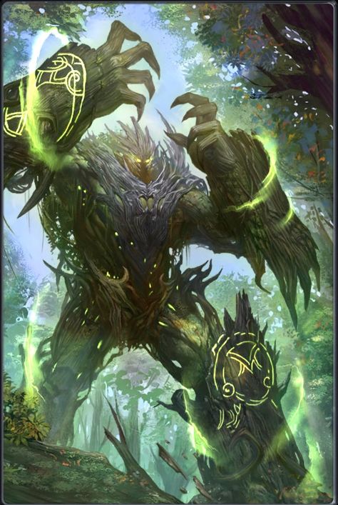 Dnd Spirit Guardian, Elementals Fantasy Art, Elemental Spirits Art, Protector Of The Forest, Dnd Titan, Forest Monster Art, Elemental Titan, Giant Monster Concept Art, Forest Golem