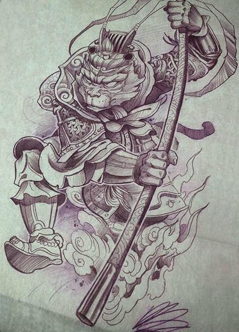 Monkey King Tattoo Design. Monkey King Tattoo Design, Japanese Monkey Tattoo, Monkey King Tattoo, King Tattoo Design, Japanese Monkey, Hanuman Tattoo, Monkey Tattoo, King Tattoo, Monkey Tattoos